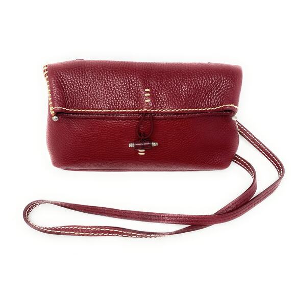 BRIGHTON Fold Over top RED Leather white stitching Clutch Or SHOULDER BAG Purse - Picture 1 of 5